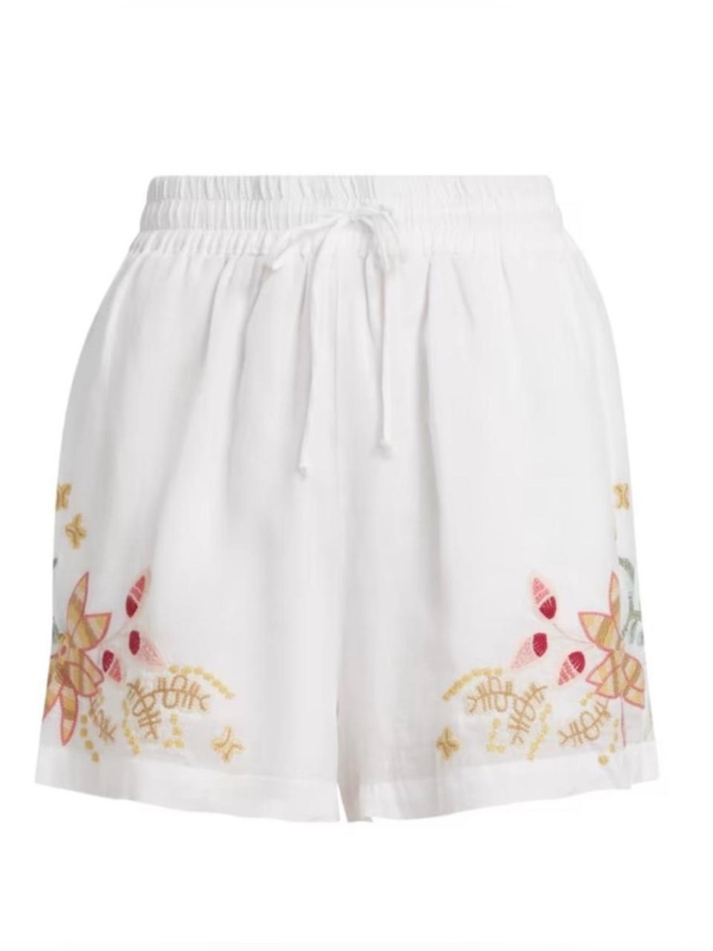 Johnny Was White Floral Embroidered Drawstring Shorts